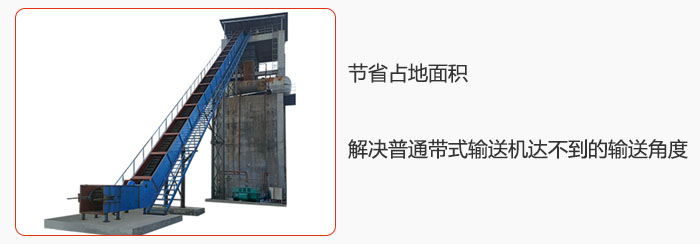 節(jié)省占地面積，解決普通帶式輸送機(jī)達(dá)不到的輸送角度。